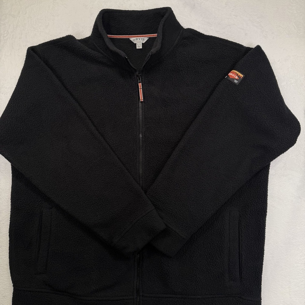 Orvis Men's Sherpa Fleece Jacket XL Black Full Zip Logo Lightweight Classic